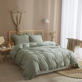 3 Pcs Ruffle Edge Duvet Cover Set - Sea Green (260)